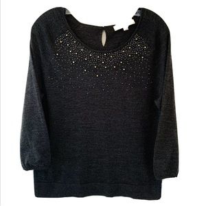 Ann Taylor Loft Gray Charcoal Sweater Rhinestone